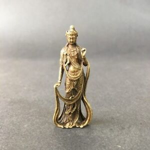 Collectable Buddha Exquisite Small Statu Chinese Brass Carved Kwan Yin Guan Yin