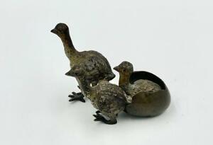 Ostrich Bird Chick Hatching Egg Rare Austrian Vienna Bronze 1900 Antique Wiener