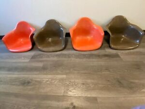 4 Eames Herman Miller Chair Salmon Orange Brown Medallion Fiberglass Armshells