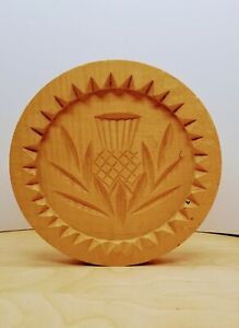 Vintage Butter Stamp Cookie Press Carved Wooden Mold Pineapple Thistle