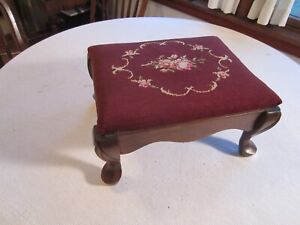 Pretty Antique Vintage Needlepoint Covered Footstool Dated 1940 15 X 12 X 8 