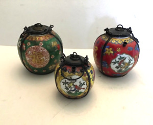 3 X Antique Chinese Porcelain And Metal Opium Pots No Pipes 