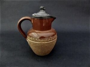Antique 18th 19th Century Stoneware Pewter Lidded Jug