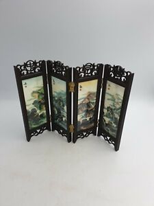 Chinese Hard Plastic Glass Small Table Screen 4 Fold Double Sided Wall Of China