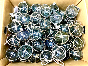 Set 12 Japanese Glass Fishing Floats Netted 2 5 3 Antique Vintage Blue Green