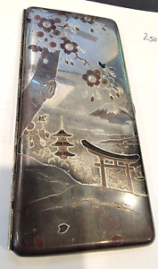 Vintage Mt Fuji Japan Etched Mountain Scene 950 Sterling Silver Cigarette Case