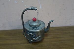 Vintage Signed Chinese Asian Oriental Tibet Silver Handwork Dragon Mini Teapot