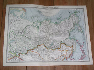 1908 Antique Map Of Siberia Russia China Mongolia