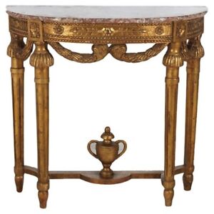 French Louis Xvi Style Carved Giltwood Marble Demilune Console Table 20thc