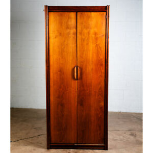 Mid Century Modern Armoire Wardrobe Doors Closet Solid Walnut Vintage Danish Bar