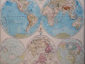 World Map Double Hemispheres Geography Elevations 1891 Luddecke Detailed Map