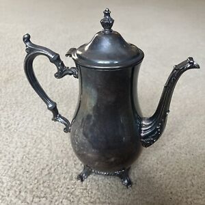 Vintage Wm Rogers 800 Silverplated Footed Teapot Coffee Pot W Hinged Lid