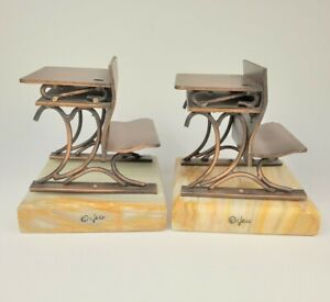 Curtis Jere Signed School Desk Bookends Onyx 1970 S Mcm Excellent Htf Rare 