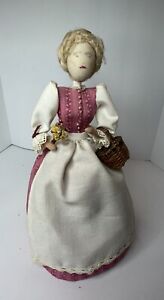 Vintage Americana Folk Art Burlap Doll Figure Hand Made 12 Holding Basket