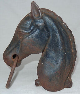 Vintage Cast Iron Horse Head W Ring Hitching Post Topper