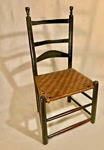 Antique New England Ladder Back Chair With Old Splint Seat Graining C1780 1820