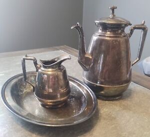 Vintage Meriden B Company Silver Plated Tea Set With Creamer Plate 50