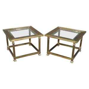 Pair Of Square Brass And Glass Top Mastercraft End Tables Side Tables