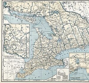 1941 Ontario Map Waterloo Windsor Ottawa Toronto Niagara Falls Huron Erie
