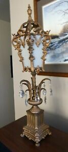 Brass Gilded Parlor Table Buffet Lamp Hollywood Regency Mcm Crystals Exc