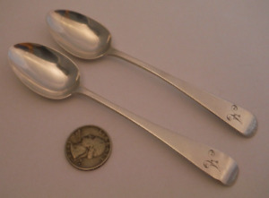 2 Georgian Sterling Silver 5 5 Teaspoons Ws Maker Marks One 1799 1834 A Mono