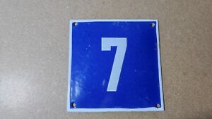 Vintage Enamel Sign Number 7 Blue House Door Street Plate Metal Porcelain Tin