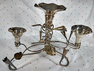 Vintage Silver Plated Epergne Centerpiece Flower Arranging Trumpet Vases Cf