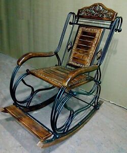 Wood Iron Antique Style Folding Rocking Chair For Home Garden Balcony Chair