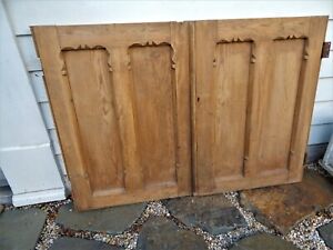 Architectural Salvage Vintage Pair Of Carved Pine English Cupboard Door 