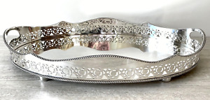 Silver Plate Oval Galleried Tray Large 20 X 14 Inch Size Vintage C 1957