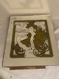Vintage Art Nouveau Alphonse Mucha Lady Nostalgia Mirror Job 10 By 13 Gold