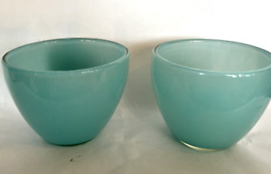 Antique French Blue Opaline Hand Blown Bowls Set Of Two 5 75 Diameter W662