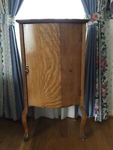 Antique Oak Bow Front Record Cabinet