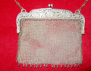 Antique Victorian Sterling Silver Fah Mesh Handbag