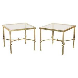 Pair Of Mid Century Maison Jansen Paris Circa 1950 S Glass Brass Side End Tables