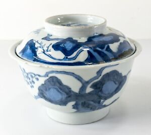 Antique Chinese Ming Provincial Blue And White Covered Food Dish