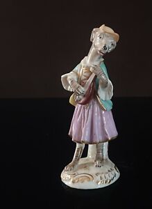 18 Century Antique Rare French Porcelain Figurine Dog With Lute