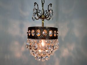 Antique Vintage Brass Crystals Small Chandelier Lighting Ceiling Lamp Pendant