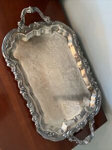 Fb Rogers Silver Plated Tea Tray Footed Serving Butlers Etched Tray Large 25 