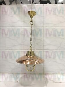 Nautical Solid Brass Hanging Ship New Light With Copper Shade Brass Chain
