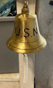 6 3 4 Heavy Brass Us Navy Ship Bell With New Bell Rope 