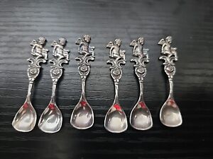 Vintage Sterling Silver Salt Spoons Cherubs Cupid Lot Of 6