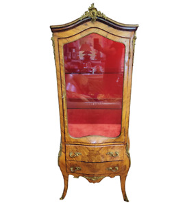 Vintage 20th C French Style Louis Xv Bronze Mounts Curio Display Cabinet Vitrine