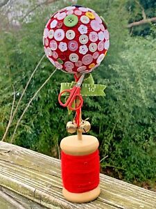 Ooak Seamstress Button Tree Ball Topiary Spool Thread Scissors Tape Measure M9
