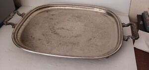 Antique Large Sheridan Silverplated Footed Serving Tray With Handles 18 X 14 