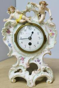 Beautiful Antique Maple Co French Porcelain 8 Day Timepiece Mantle Clock