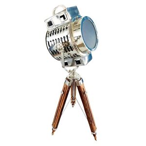 Floor Lamp Nautical Searchlight Spotlight Royal With Wooden Tripod Stand Decor