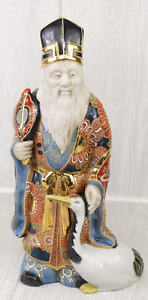 Japanese Satsuma Antique Ceramic Gold Trim Jurojin Buddha W Crane 90636 Marked