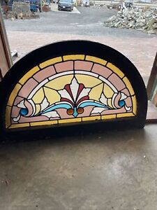 Sg4362 Antique Stained Glass Arch Window 20 X 33