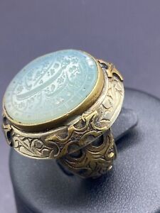 Rare Ancient Old Islamic Beautiful Nephrite Jade Stone Pure Sliver Ring